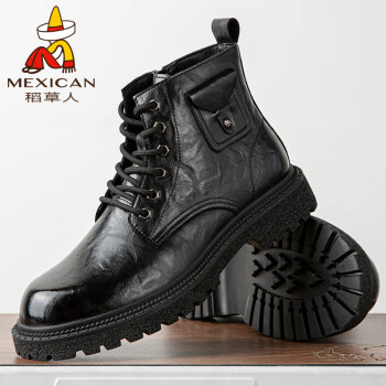 Mexican 稻草人 马丁靴男士雪地靴男休闲皮鞋男靴 111D18910 黑色 39