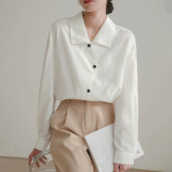 初申 长袖衬衫女小众设计感气质翻领休闲白衬衣上衣S136C2801