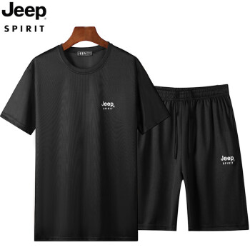 Jeep 吉普 运动套装男t恤夏季短裤休闲运动户外速干男士跑步健身服篮球训练服 TT2201 黑色 L