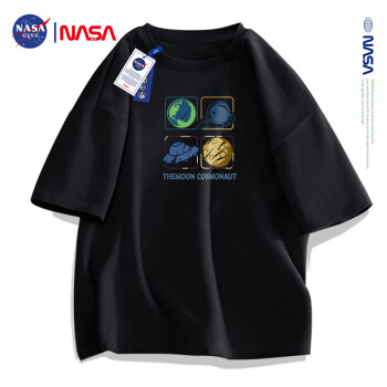 NASA GISS 短袖T恤男夏季潮牌星球圆领五分袖青少年情侣半袖上衣 黑色 S