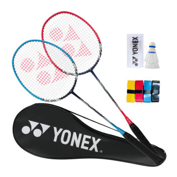 YONEX 尤尼克斯 羽毛球拍 套装蓝红双拍，已穿线含手胶+球