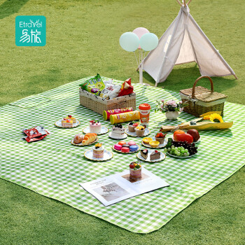 Etravel 易旅 野餐垫户外加厚防潮垫便携帐篷垫沙滩垫 绿白格1.5*2m
