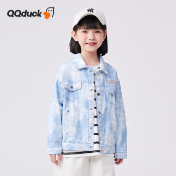 QQ duck 可可鸭 童装儿童外套女童休闲上衣中大童牛仔外套渐变外套蓝白色；140