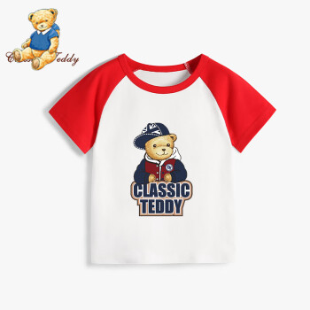 精典泰迪 TD2004ZY0016AD 儿童短袖T恤 棒球熊-大红 90cm