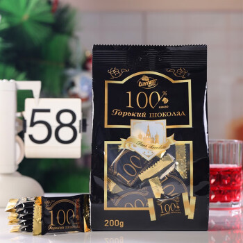 拉迈尔 100%纯黑巧克力200g 独立小包装无蔗糖休闲零食 俄罗