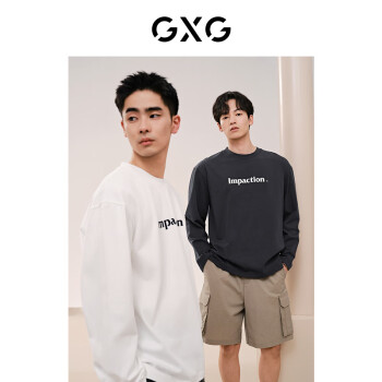 GXG 男装 多色重磅印花设计长袖T恤男士 24年春季 白色 170/M