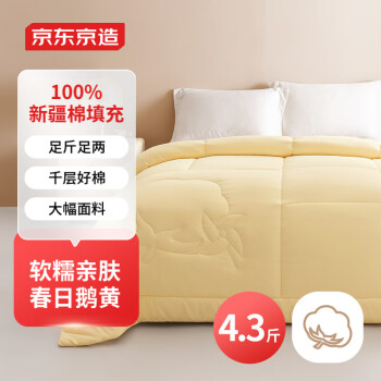 京东京造 亲亲棉花被 100%新疆棉填充被芯被子春夏季 春被4.3斤 2x2.3米