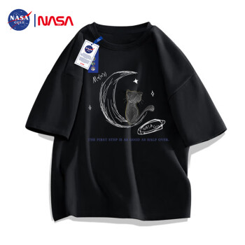 NASA GISS 官方潮牌联名纯棉短袖男夏t恤潮流大码宽松半袖 黑色 XL