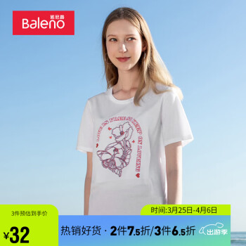 Baleno 班尼路 春夏季港风圆领宽松休闲刺绣印花t恤女 01W S