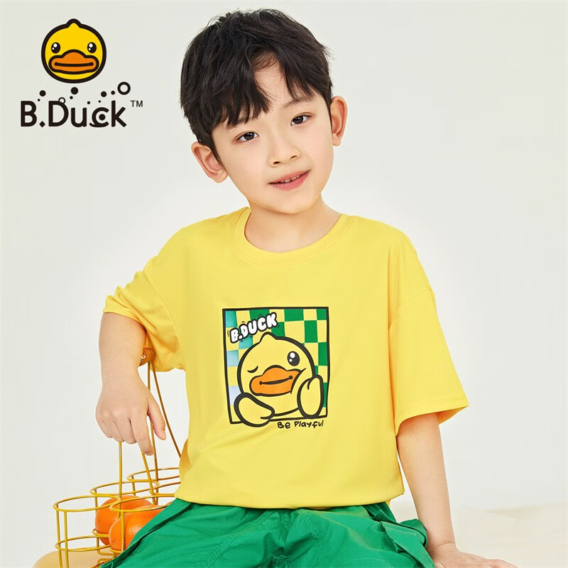 B.Duck 小黄鸭童装儿童T恤男女童夏装新款女童卡通短袖 黄色（BF2301073） 150cm 券后39元