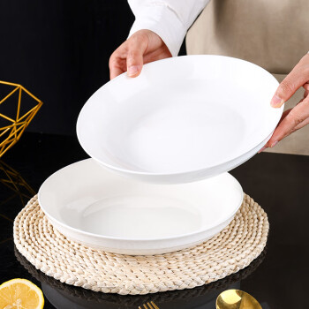 JIEYAJIE 洁雅杰 陶瓷盘家用白瓷盘子9英寸中式釉下彩餐盘菜盘汤盘 2只装 新骨瓷 9英寸深盘2只