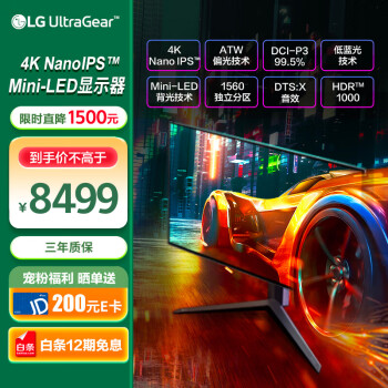 LG 乐金 27英寸4K NanoIPS Mini-LED160Hz超频HDR1000 DCI-P3 99.5% 适用PS5 内置音箱电竞显示器27GR95UM
