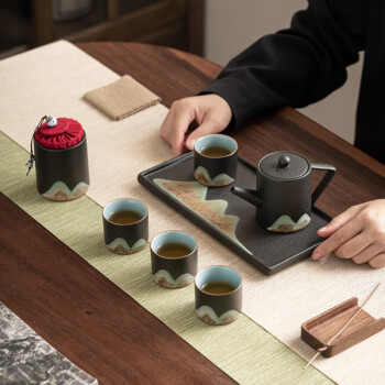 苏氏陶瓷 SUSHI CERAMICS 手绘彩画整套茶具直筒茶壶配精美茶盘小茶叶罐7件功夫茶杯子茶具礼盒套装