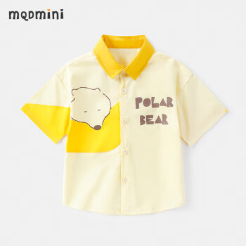 MQDMINI 马骑顿童装儿童衬衫男童短袖衬衣中小童纯棉薄款 衬衣黄色 130
