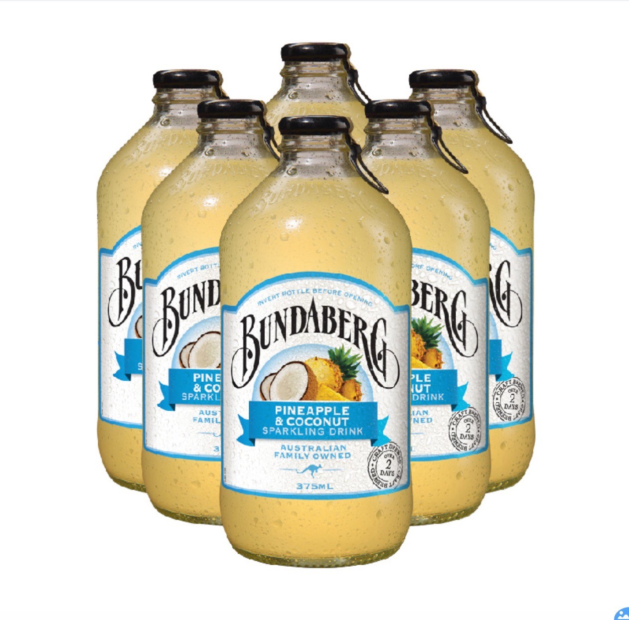 BUNDABERG 宾得宝 含气菠萝椰子味饮料 澳州原装进口 375ml*6瓶装 发酵果汁气泡水 59.32元