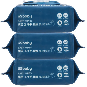US BABY 优生 婴儿卫生带盖柔湿巾纸 口 手手 脸柔加厚大张幼儿柔湿巾 3连包