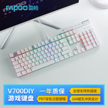 RAPOO 雷柏 V700 104键热插拔机械键盘 游戏办公RGB背光 PBT双色注塑键帽全键可程无冲突 弹白轴