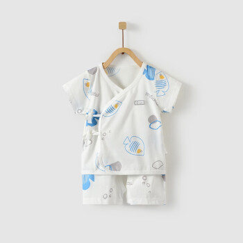 Tongtai 童泰 夏季0-3月婴儿男女宝宝短袖偏开内衣套装 TS02J155 蓝色 52
