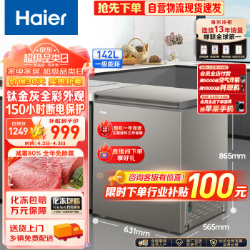 Haier 海尔 142升低霜家用商用冷藏柜冷冻柜小冰柜小型冷柜小冰箱海尔冰柜BC/BD-142GHCD