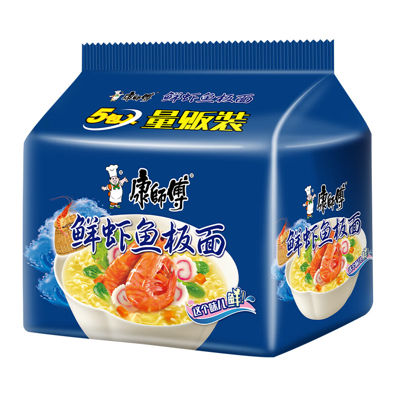 plus会员: 康师傅方便面 经典鲜虾鱼板面85g*5 8.48元包邮（如有首购礼金到手更低）
