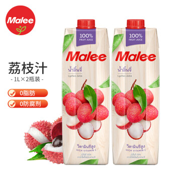 Malee 瑪麗100%天然無添加荔枝汁純果汁飲料0脂肪1000ml*2瓶大瓶家庭裝