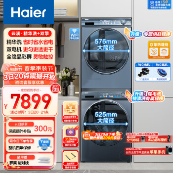 Haier 海尔 极光系列 EG100MATESL6+EHGS100FMATE81U1 热泵洗烘套装 灰色