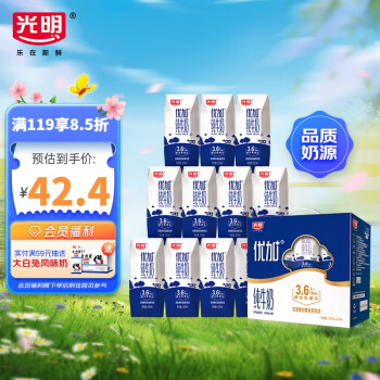 Bright 光明 优加纯牛奶200ml*12盒钻石装3.6g乳蛋白早餐奶包装随机年货礼盒