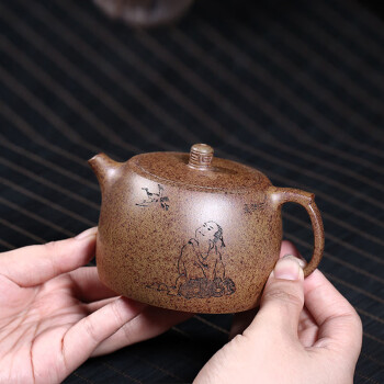 藏壶天下 宜兴紫砂壶纯工刻绘本山段泥柴烧家用茶具泡茶壶井栏