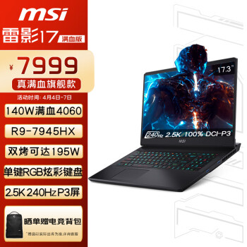 MSI 微星 雷影17满血版高端游戏本17.3英寸高性能电竞笔记本电脑