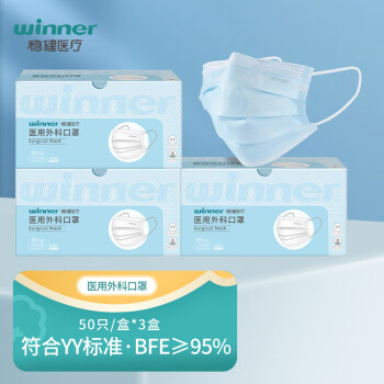 winner 稳健医疗 医用外科口罩 50只*3盒 ￥24.8