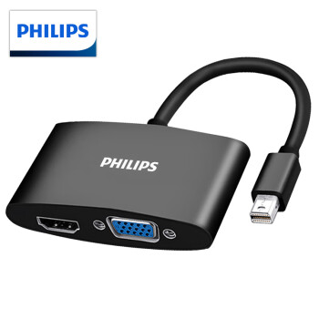PHILIPS 飞利浦 Mini DP转HDMI转换线VGA转换器苹果电脑MacBook雷电口接电视 MINI DP转HDMI/VGA 二合一 黑色