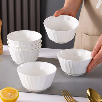 JIEYAJIE 洁雅杰 米饭碗中式釉下彩4.5英寸陶瓷碗白瓷小碗家用套装6只装 白色琉璃