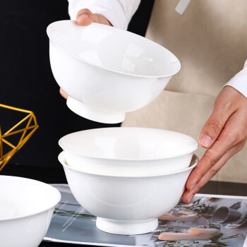JIEYAJIE 洁雅杰 陶瓷面碗个人专用白瓷碗中式6英寸高脚米饭碗 4只装 新骨瓷