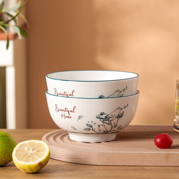 JIEYAJIE 洁雅杰 陶瓷面碗中式釉中彩泡面碗汤碗6英寸米饭碗微波炉可用2只装鸟语