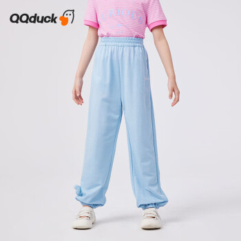 QQ duck 可可鸭 童装儿童裤子女童裤子中大童运动裤可爱防蚊裤蓝色；150