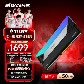 BIWIN 佰维 48G(24G×2)套装 DDR5 6800频率 台式机内存条 悟空 DX100炫光 RGB灯条(C34) 石耀黑