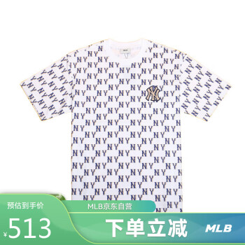 MLB 满印老花短袖夏季T恤3ATSM1133-50WHS-L/米白色