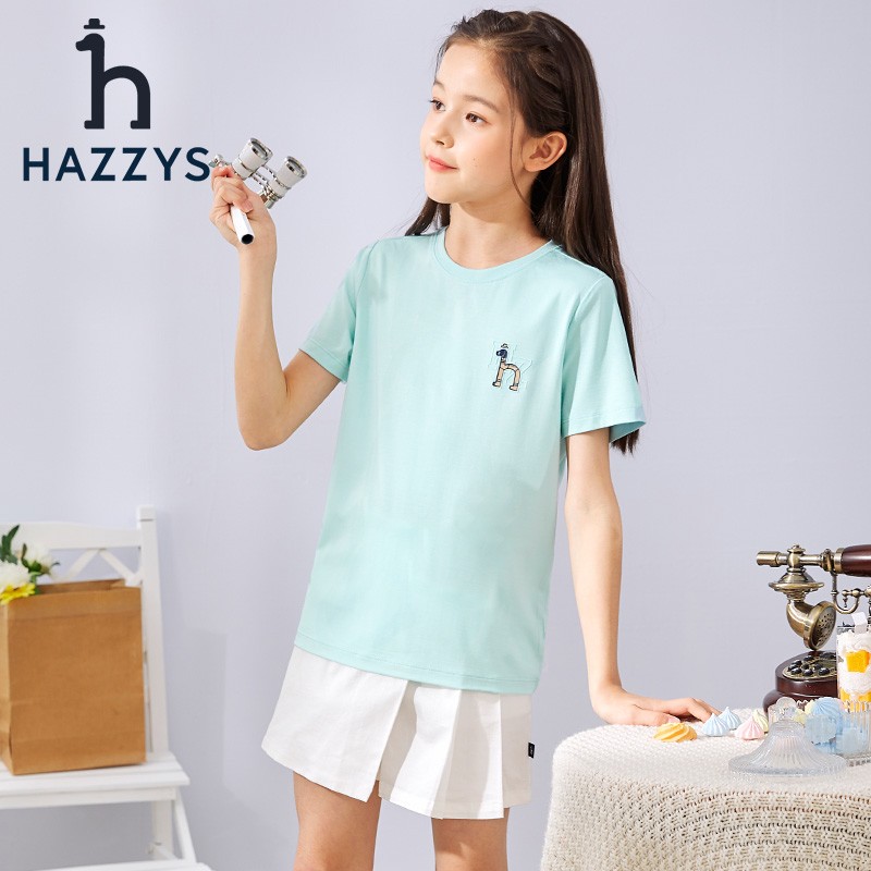 HAZZYS 哈吉斯 儿童简约时尚T恤 玻璃蓝 155 券后117.31元