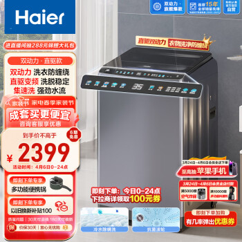 Haier 海尔 ES100B36Plus5 变频波轮洗衣机 10kg 灰色