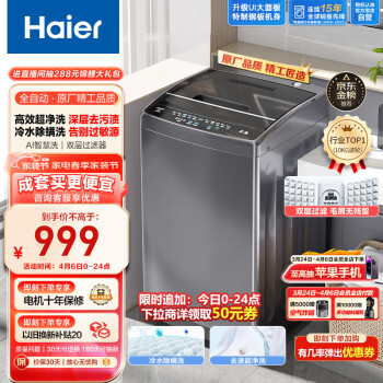 Haier 海尔 波轮洗衣机全自动小型 10公斤大容量 超净洗 立体蝶型水流 桶自洁 原厂品质