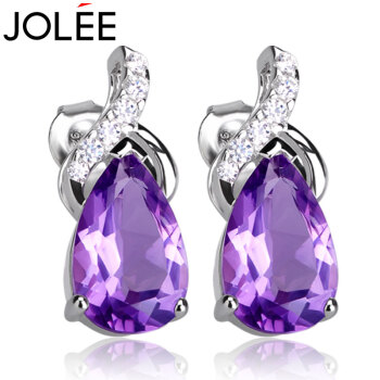 JOLEE 羽兰JOLEE 耳钉 S925银耳环天然紫水晶彩色宝石时尚新款耳饰品送女友生日礼品礼物