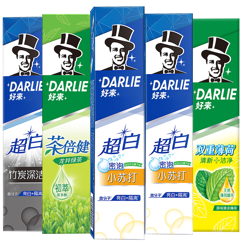 好來（DARLIE）黑人牙膏清新亮白組合565G+贈牙膏40g*2支+牙刷*2支 39.90元（plus會員36.6元）