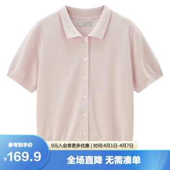 GIORDANO 佐丹奴 女装针织 衫冰丝毛织翻领短袖开胸衫 13354201 22浅粉