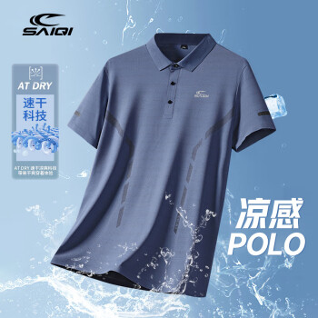 SAIQI 赛琪 短袖T恤男冰丝速干翻领polo衫夏季跑步上衣男装 雾霾蓝 4XL