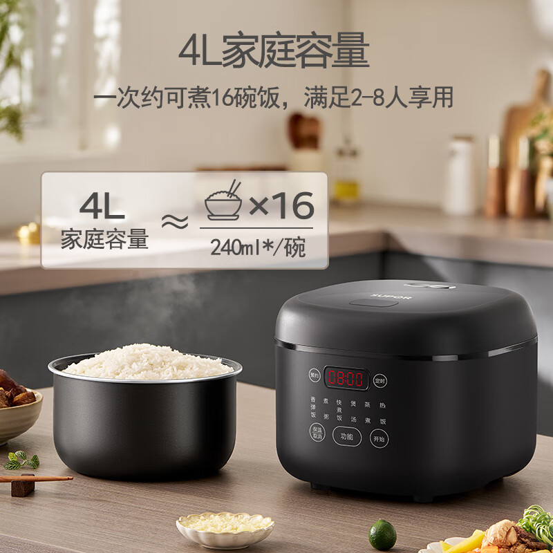 PLUS會(huì)員：SUPOR 蘇泊爾 SF40FC0063 電飯鍋 4L 不粘內(nèi)膽 150.44元包郵（曬單返10元E卡低至140.44元，需湊單）