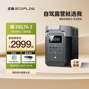 ECOFLOW DELTA 2 移动电源 黑色 1024Wh Type-C 1800W 双向快充