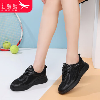 红蜻蜓 休闲鞋女女鞋旅游运动网面鞋女士透气单鞋女 WXB140161黑色39