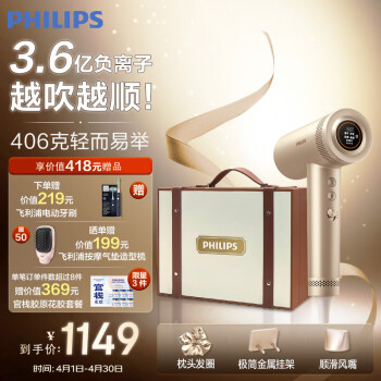 PHILIPS 飛利浦 7系pro+鎏金筒 禮盒裝 3.6億負(fù)離子 頭皮柔護(hù)科技 家用速干護(hù)發(fā) 送禮禮物