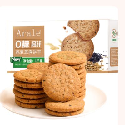 需首购、PLUS会员: Arale 0糖高纤维燕麦芝麻饼干 1kg 16.91元包邮（需关注店铺）