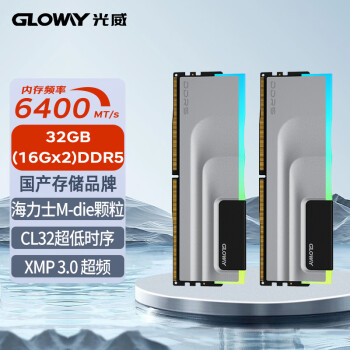 GLOWAY 光威 32GB(16GBx2)套装 DDR5 6400 台式机内存条 神武RGB系列 海力士M-die颗粒 CL32 助力AI